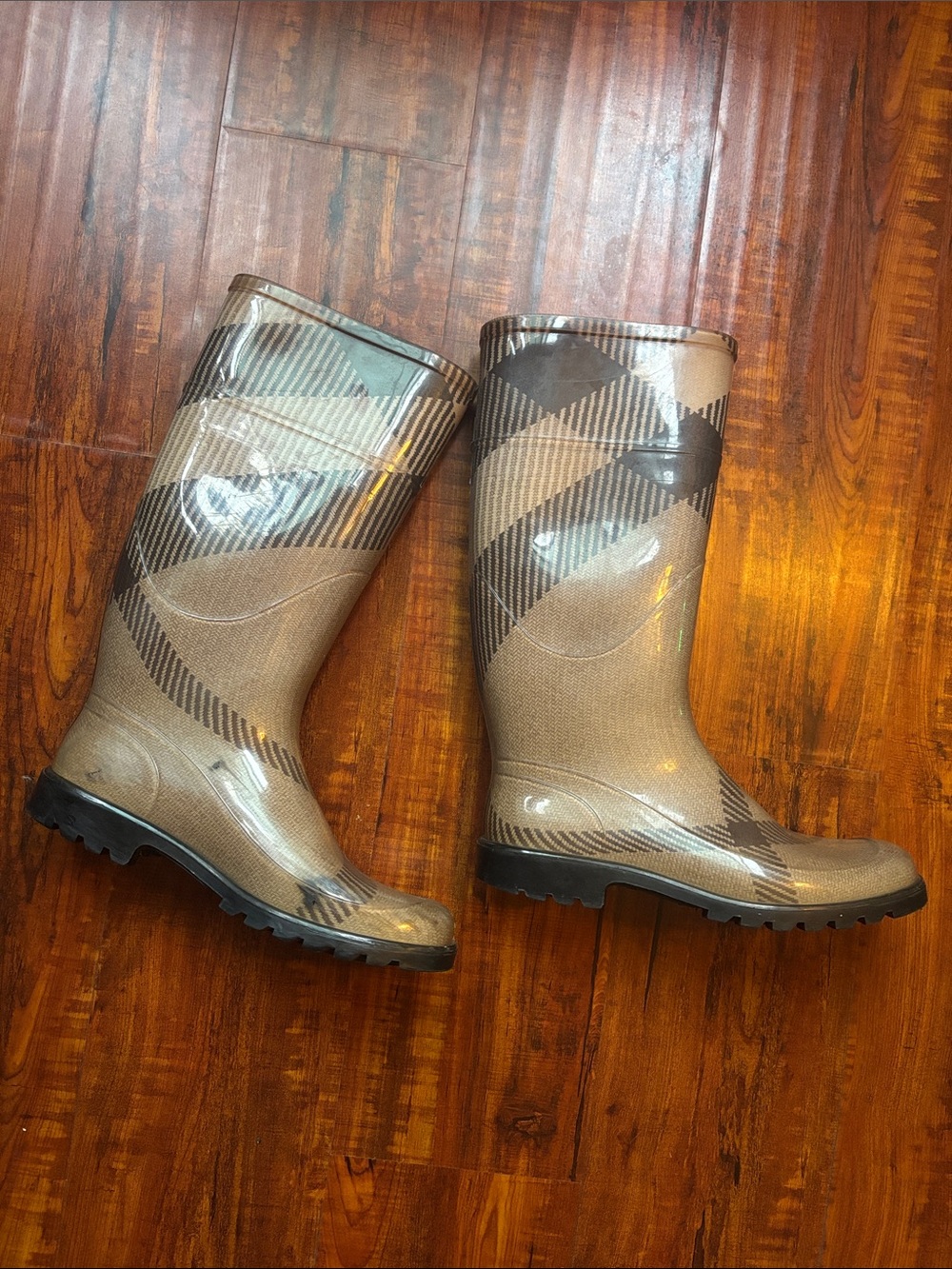 Burberry Tan Plaid Women's Rain Boots